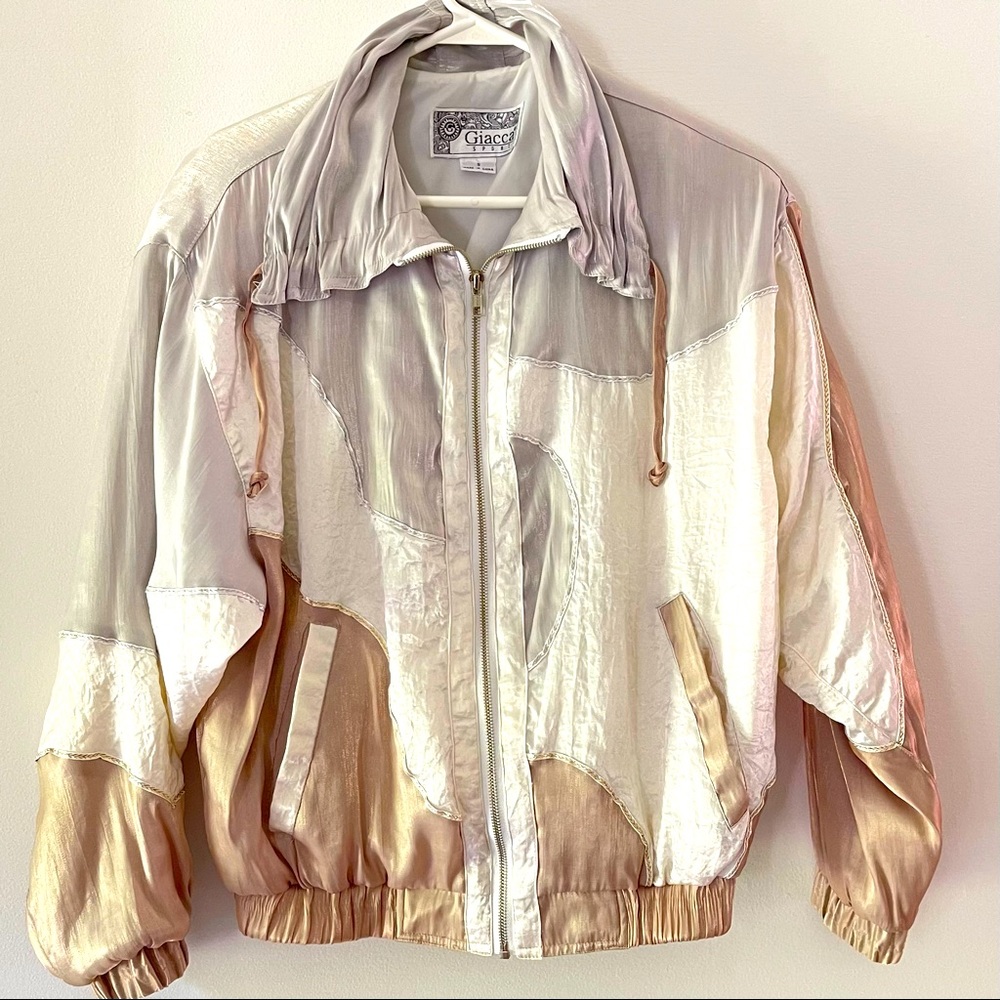 80s Metallic Track Jacket Windbreaker Gold Silver Cream GIACCA